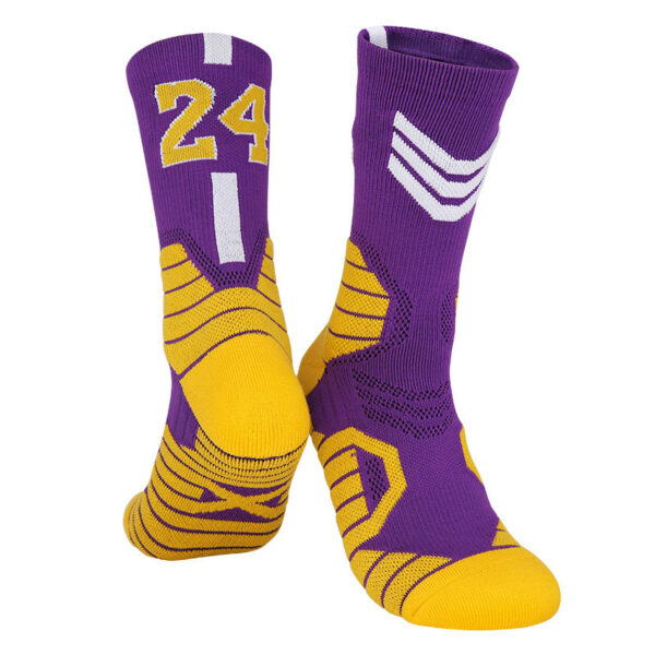 Custom Numbered Basketball Socks Purple Gold