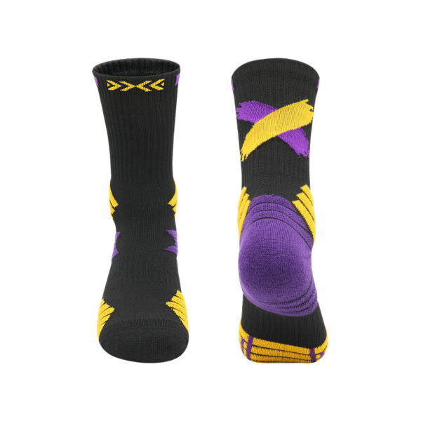 Yellow black purple basketball socks