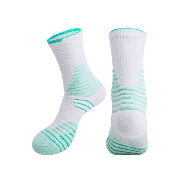 Mid Cut Striped Basketball Socks White Green
