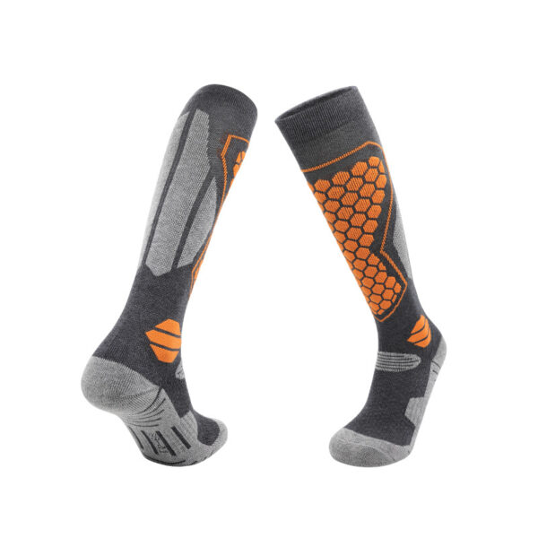 Padded Shins Wool Ski Socks Grey Orange