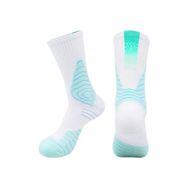 Athletic Crew Basketball Socks White Teal