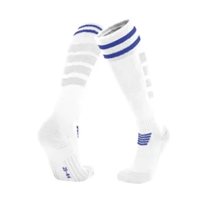Over Knee Stripe Soccer Socks White & Blue