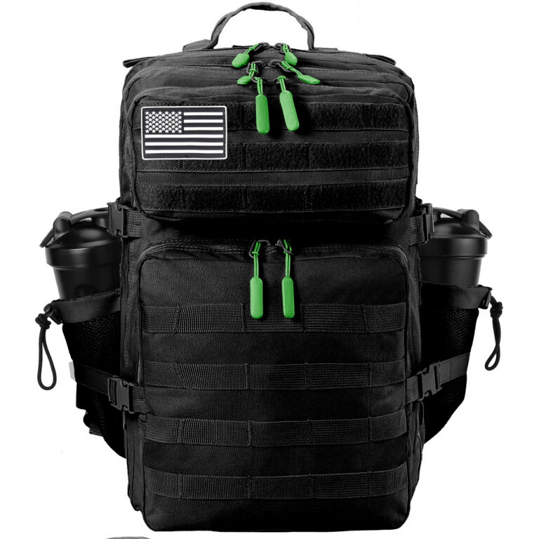 Black Backpack Green Pull